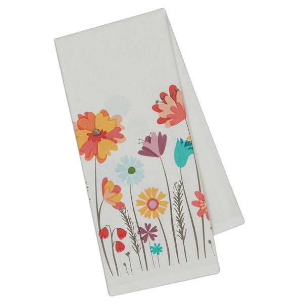 cream ivory with mutli color flowers dishtowel