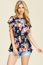 Ruffle Sleeve Navy Floral Buttery Soft Top