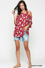 Red Cold Shoulder Ruffle Top