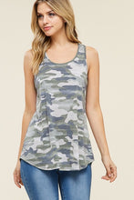 olive green camo tank top soft fabric with flattering cut 