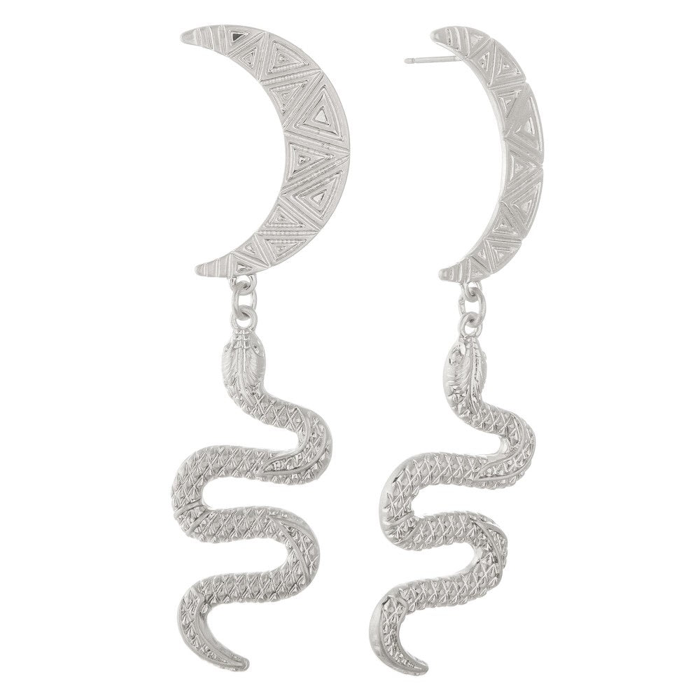Aztec Textured Moon Snake Earrings