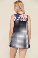 Navy Floral and Stripe Sleeveless Tank
