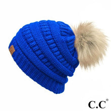 Solid C.C. Beanie With Faux Fur Pom