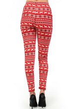 back view of full- length one size- Women's 0-14 and plus size- women's 14-20 mix print fair isle christmas print leggings are so soft, stretchy, lightweight, and have a 1" inch waistband. smooth fabric, 92% Nylon 8% spandex 