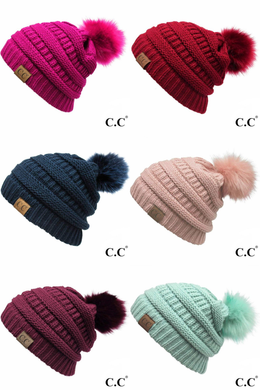 Solid C.C. Beanie With Matching Faux Fur Pom