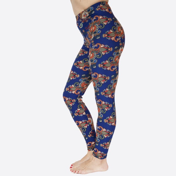 full- length one size- Women's 0-14 and plus size- women's 14-20 mix print royal blue contrast leggings are so soft, stretchy, lightweight, and have a 1