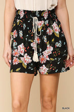 Black Smocked Waist Tassel Floral Shorts