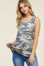 olive green camo tank top soft fabric with flattering cut 