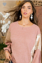 Blush and Sequin Drop Shoulder Sweater