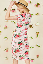 Pink Rose Floral Ruched Side Bodycon Dress