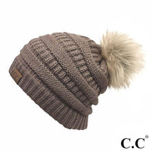 Solid C.C. Beanie With Faux Fur Pom