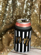 Mr. black and white striped beer sweater koozie