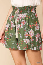 Olive Smocked Waist Tassel Floral Shorts