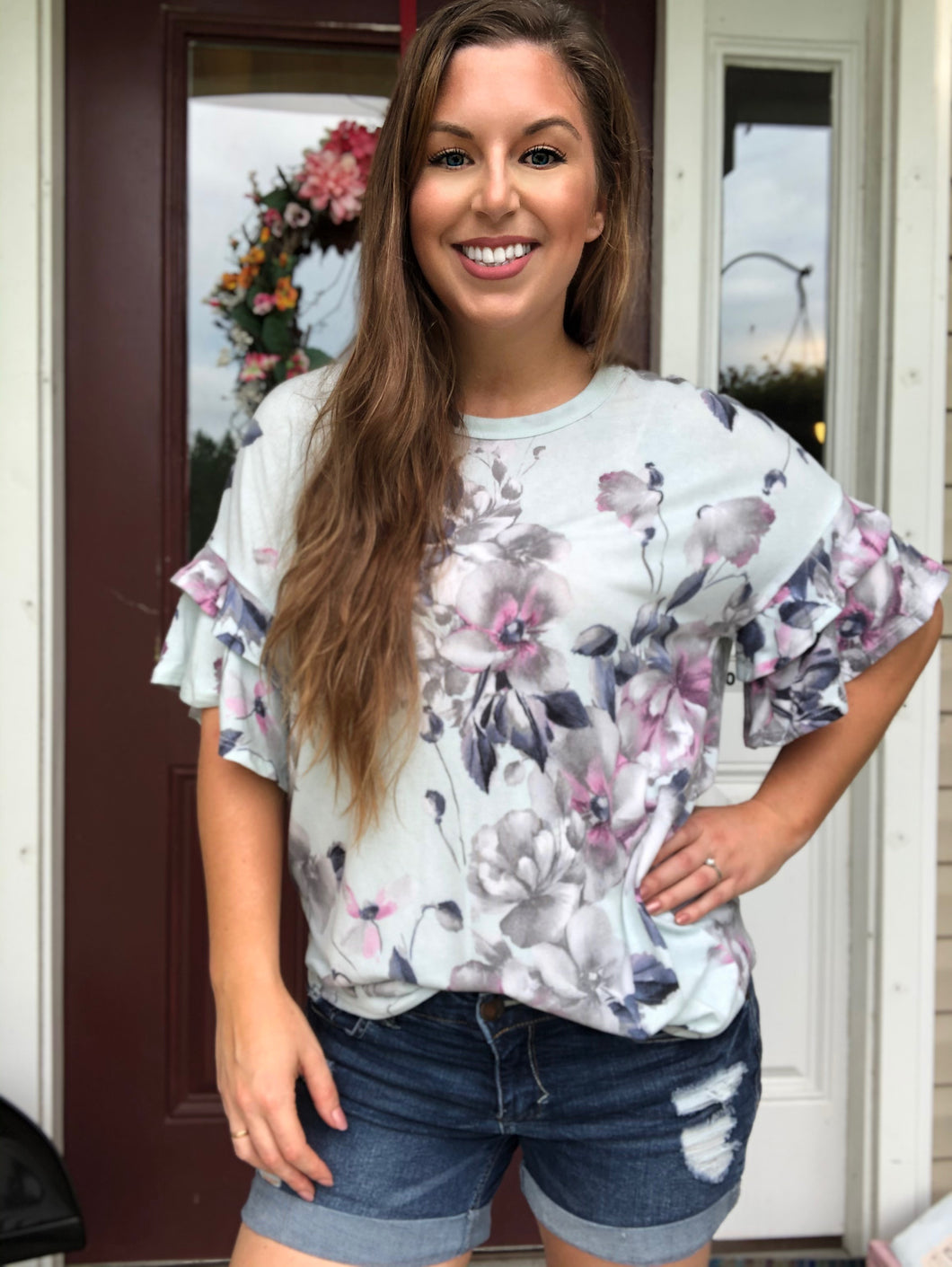 Frilly Sleeve Floral Top