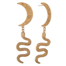 Aztec Textured Moon Snake Earrings