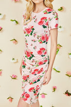 Pink Rose Floral Ruched Side Bodycon Dress