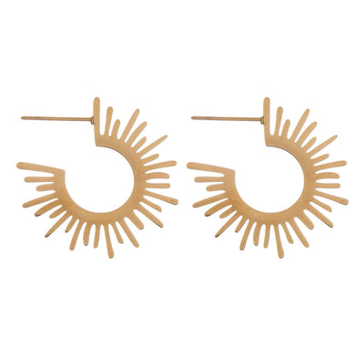 Thin gold metal cut out starburst bohemian hoop earrings