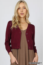 Burgundy cropped bolero cardigan with buttons. Perfect for church or over a maxi dress. Ultra high quality