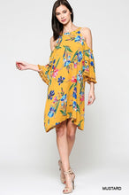 Mustard Tropical Cold Shoulder Dress