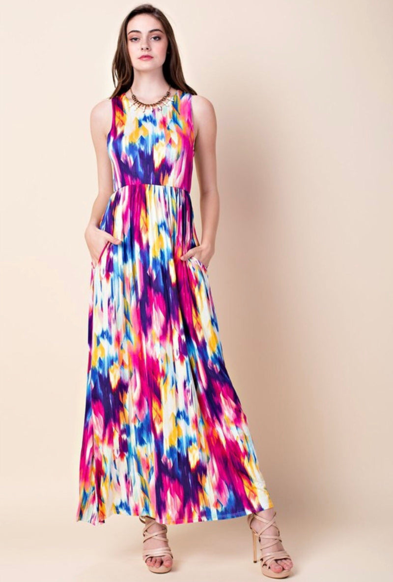 Sleeveless Print Tie Dye Maxi Dress - TheCelebrityDresses